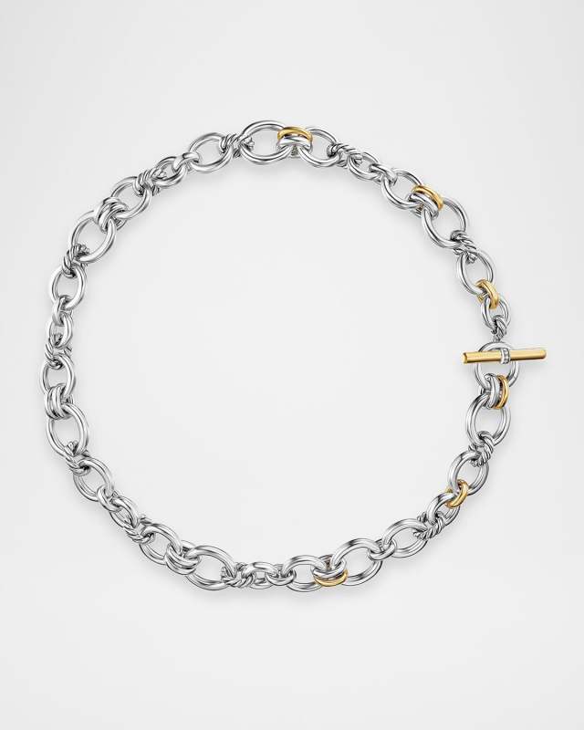 DY Mercer Chain Necklace with Diamonds and 18K Gold in Silver, 20mm